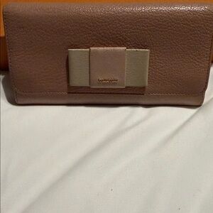 Miu Miu Dusty Pink Leather Bow Wallet with Cream Accent